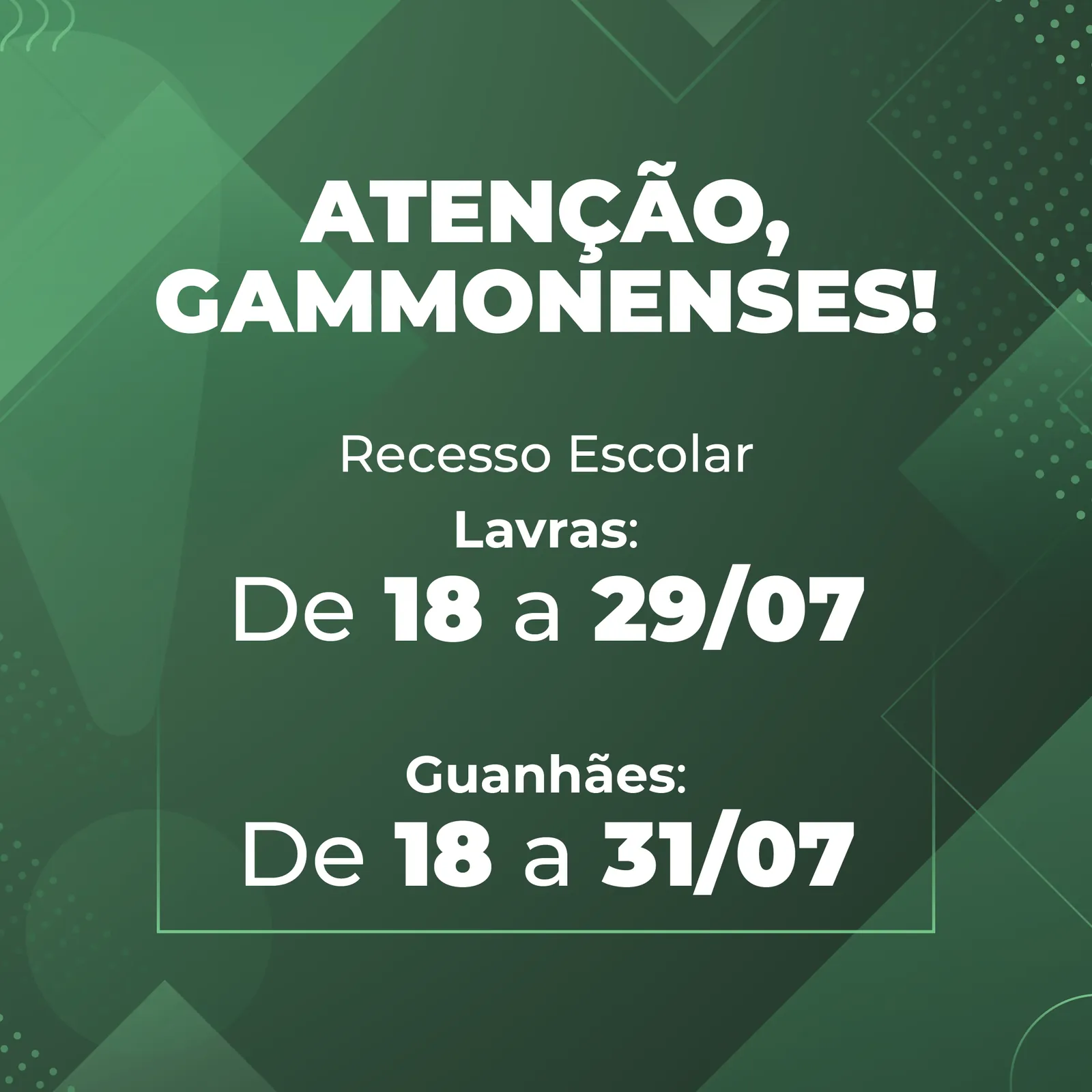 PERÍODO DE FÉRIAS E VOLTAS ÀS AULAS